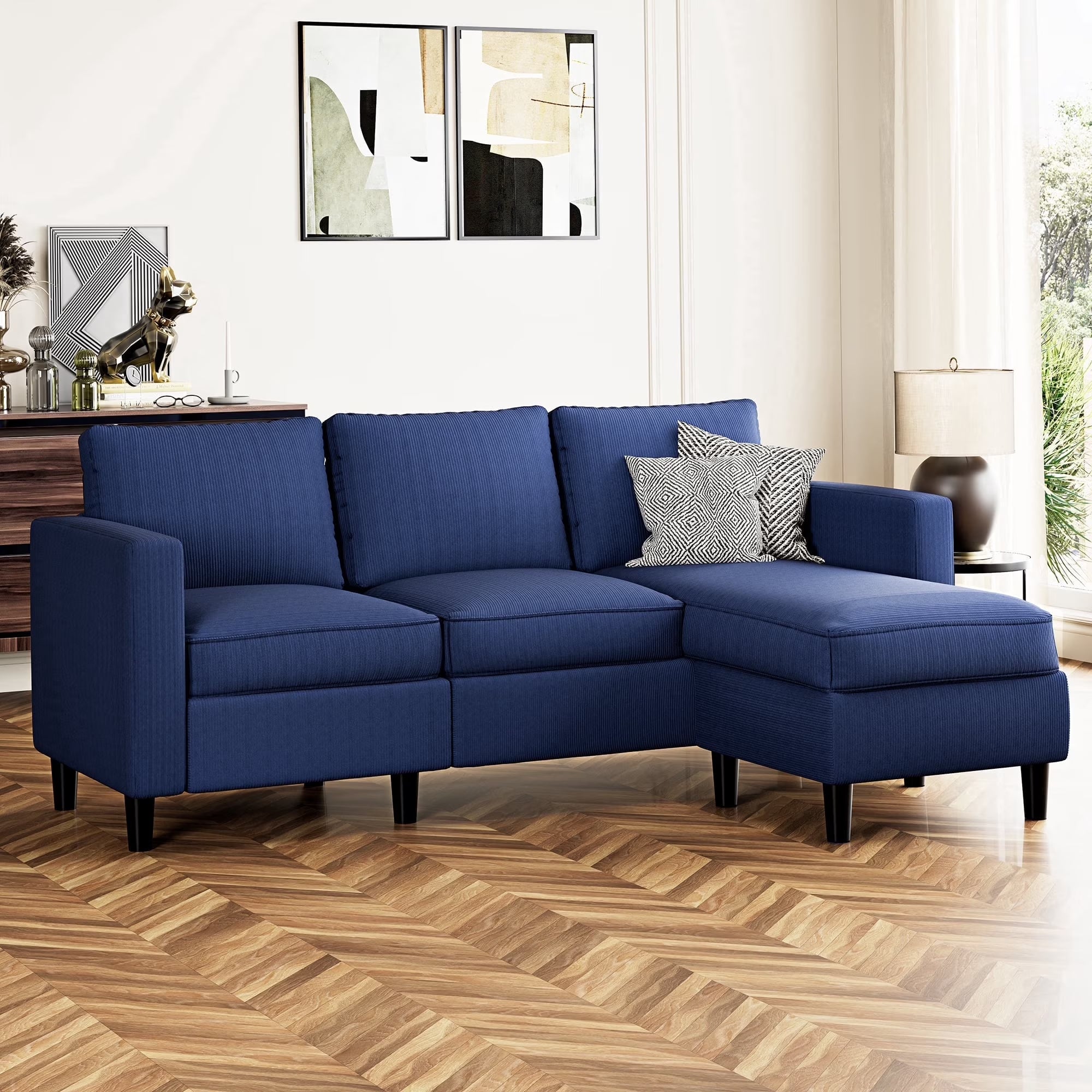 73.6" Convertible Sectional Sofa Couch, Modern L-Shaped Couch 3 Seat Sofa Sectional with Reversible Chaise, Space-Saving Sofa for Living Room, Apartment, Small Space, Blue