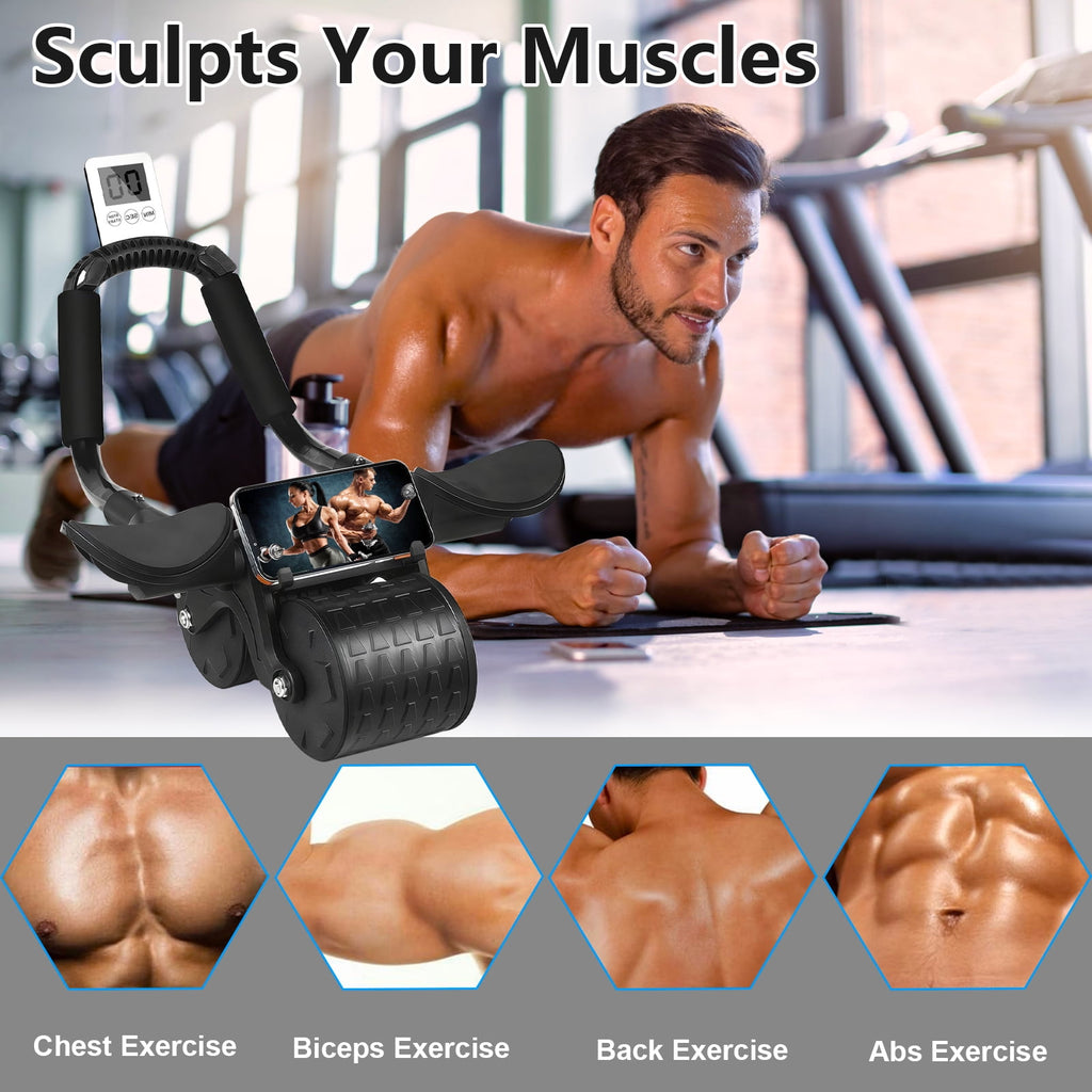 Elevate Your Core Workout with the 2025 Automatic Rebound Ab Roller Wheel - Complete with Timer and Elbow Support for Ultimate Comfort!
