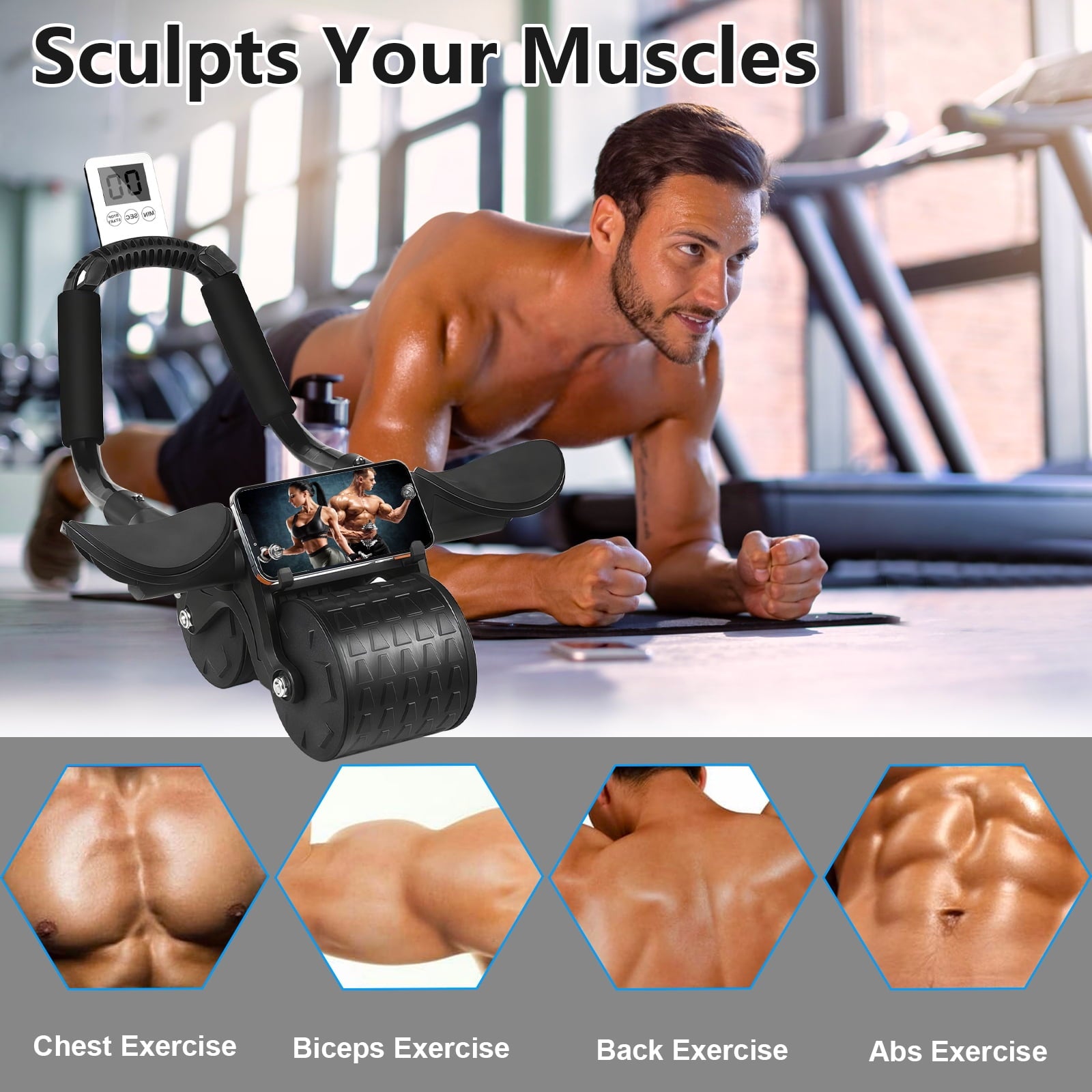 Elevate Your Core Workout with the 2025 Automatic Rebound Ab Roller Wheel - Complete with Timer and Elbow Support for Ultimate Comfort!