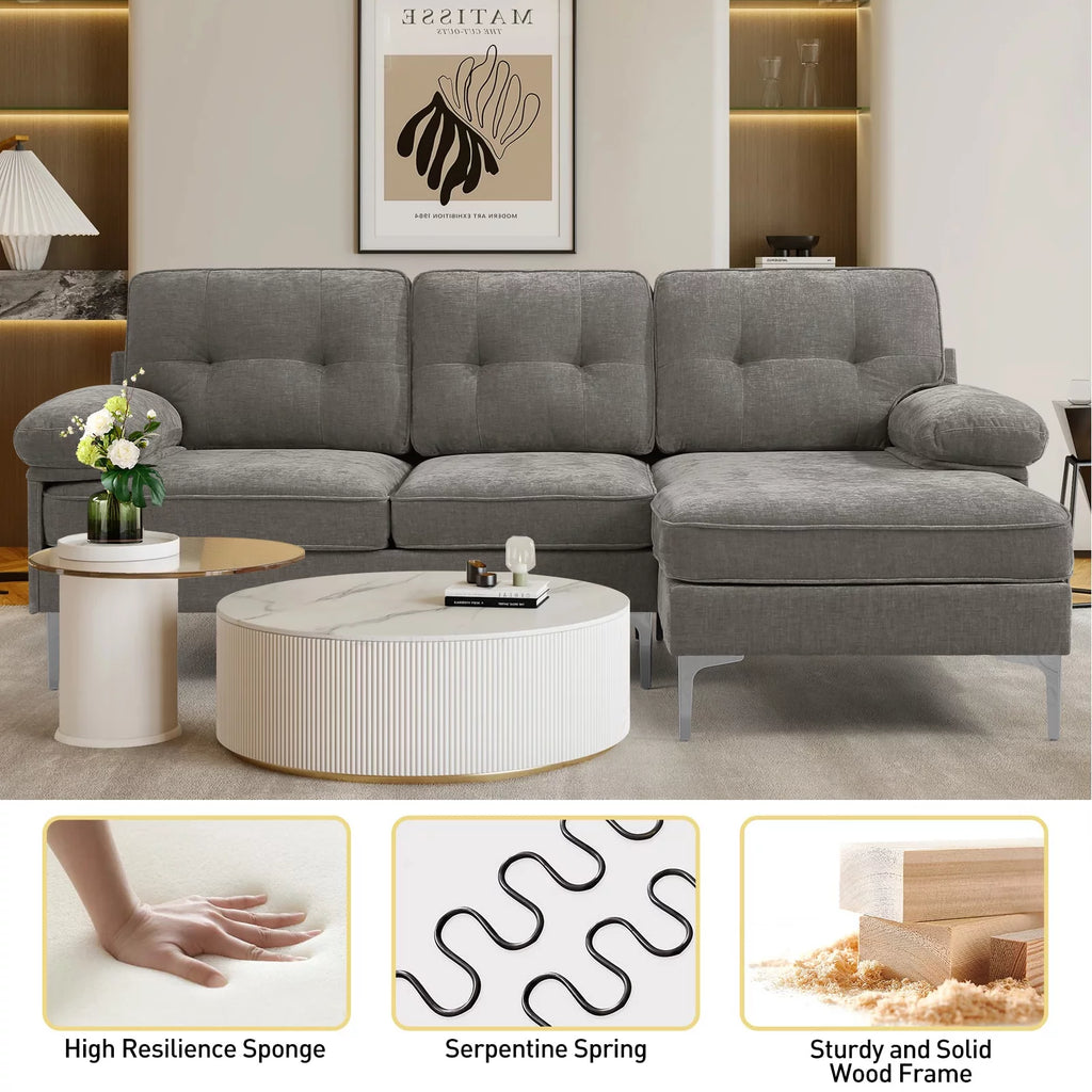 Transform Your Space with the Stylish and Versatile INGALIK Convertible Sectional Sofa - L-Shaped Modern Couch in Gray, Perfect for Living Rooms, Apartments, and Offices
