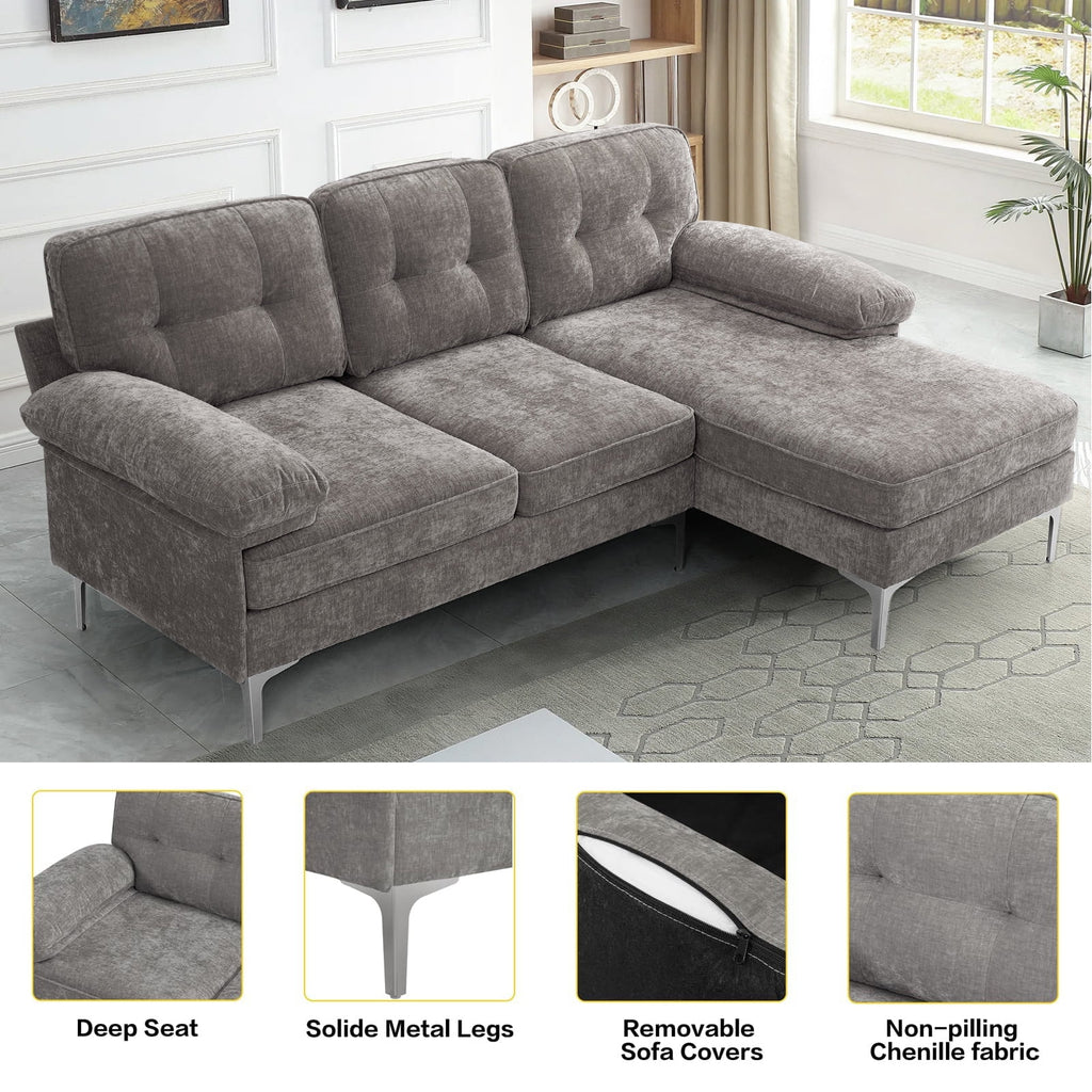Transform Your Space with the Stylish and Versatile INGALIK Convertible Sectional Sofa - L-Shaped Modern Couch in Gray, Perfect for Living Rooms, Apartments, and Offices