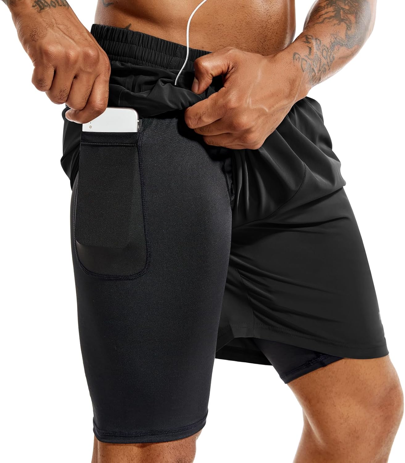 Men's Versatile 2-in-1 Running Shorts - Quick Dry Athletic Gym Shorts with Phone Pockets