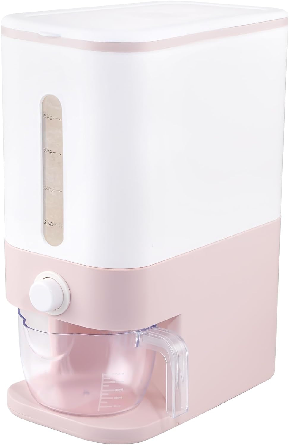 Stylish Pink Rice Dispenser - 25 Lbs Airtight Food Storage Container with Measuring Cup for Your Kitchen