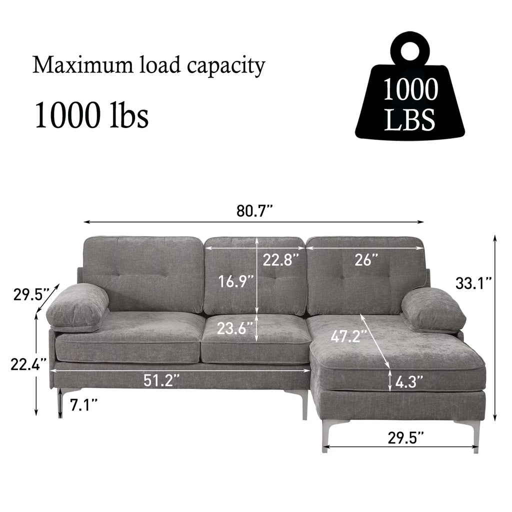 Transform Your Space with the Stylish and Versatile INGALIK Convertible Sectional Sofa - L-Shaped Modern Couch in Gray, Perfect for Living Rooms, Apartments, and Offices