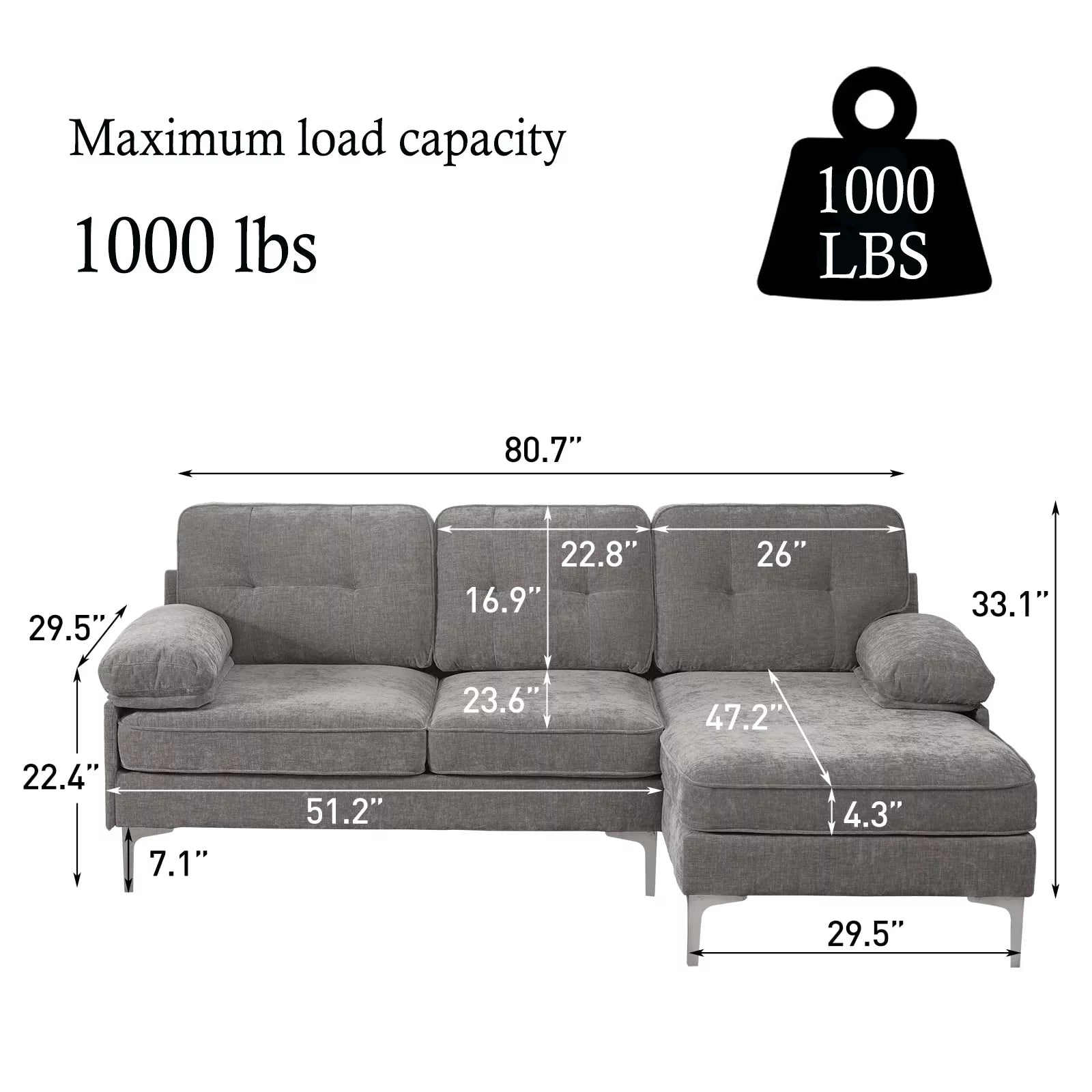 Transform Your Space with the Stylish and Versatile INGALIK Convertible Sectional Sofa - L-Shaped Modern Couch in Gray, Perfect for Living Rooms, Apartments, and Offices