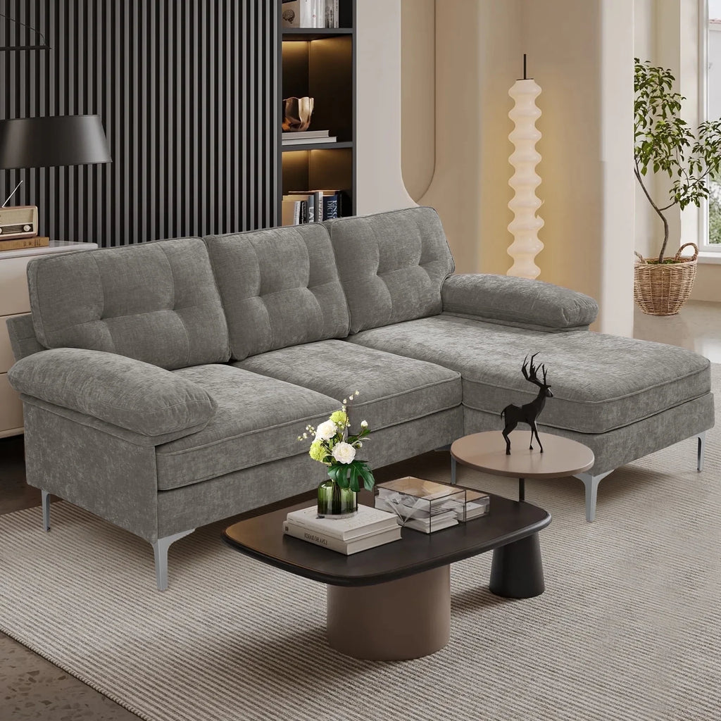 Transform Your Space with the Stylish and Versatile INGALIK Convertible Sectional Sofa - L-Shaped Modern Couch in Gray, Perfect for Living Rooms, Apartments, and Offices