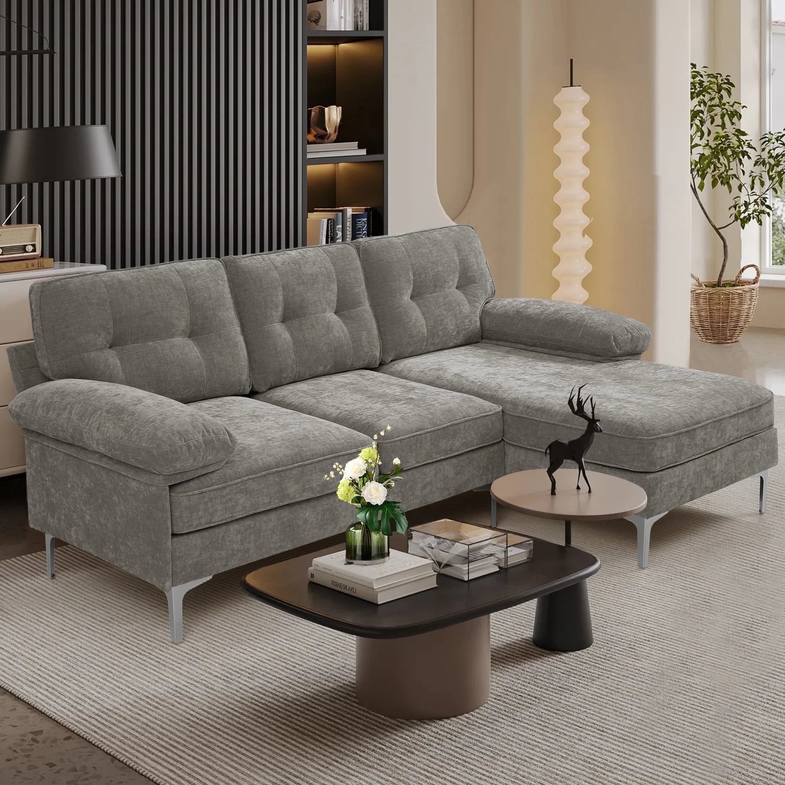 Transform Your Space with the Stylish and Versatile INGALIK Convertible Sectional Sofa - L-Shaped Modern Couch in Gray, Perfect for Living Rooms, Apartments, and Offices