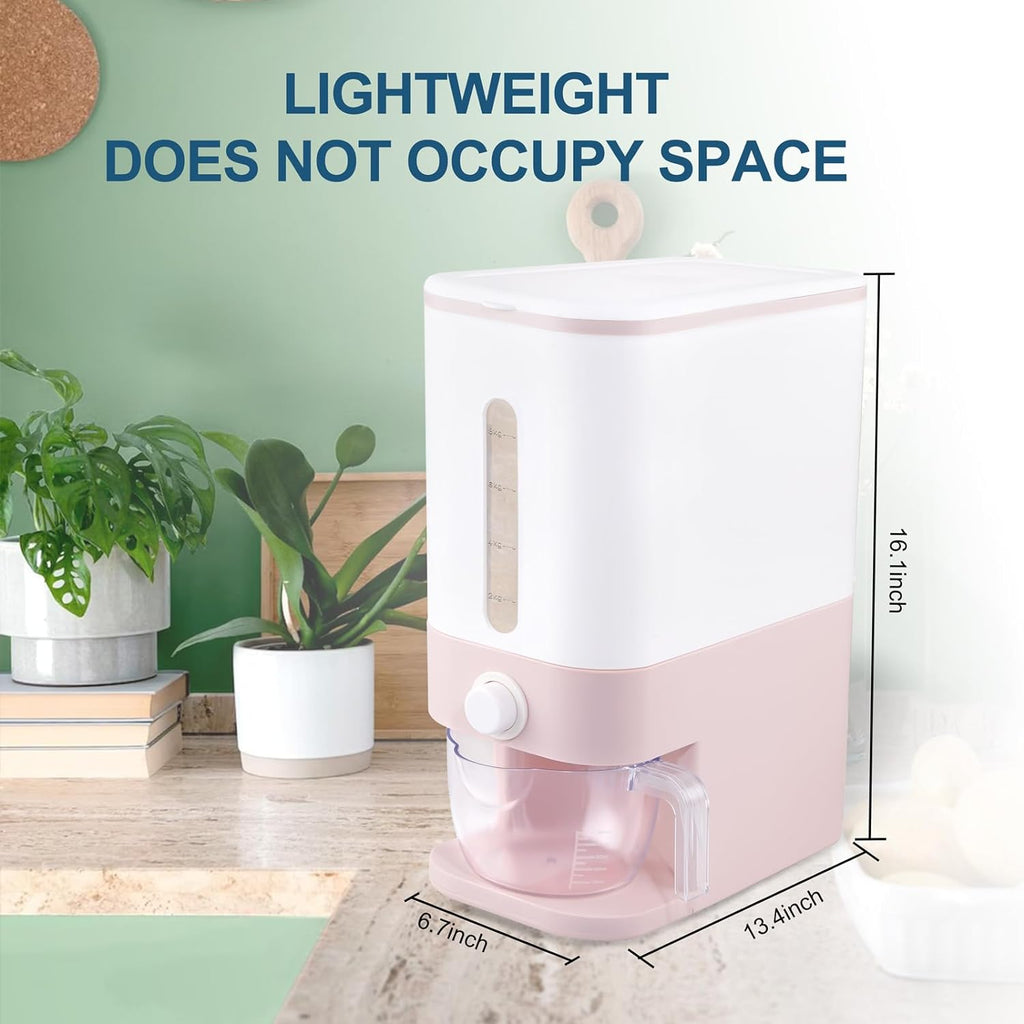 Stylish Pink Rice Dispenser - 25 Lbs Airtight Food Storage Container with Measuring Cup for Your Kitchen
