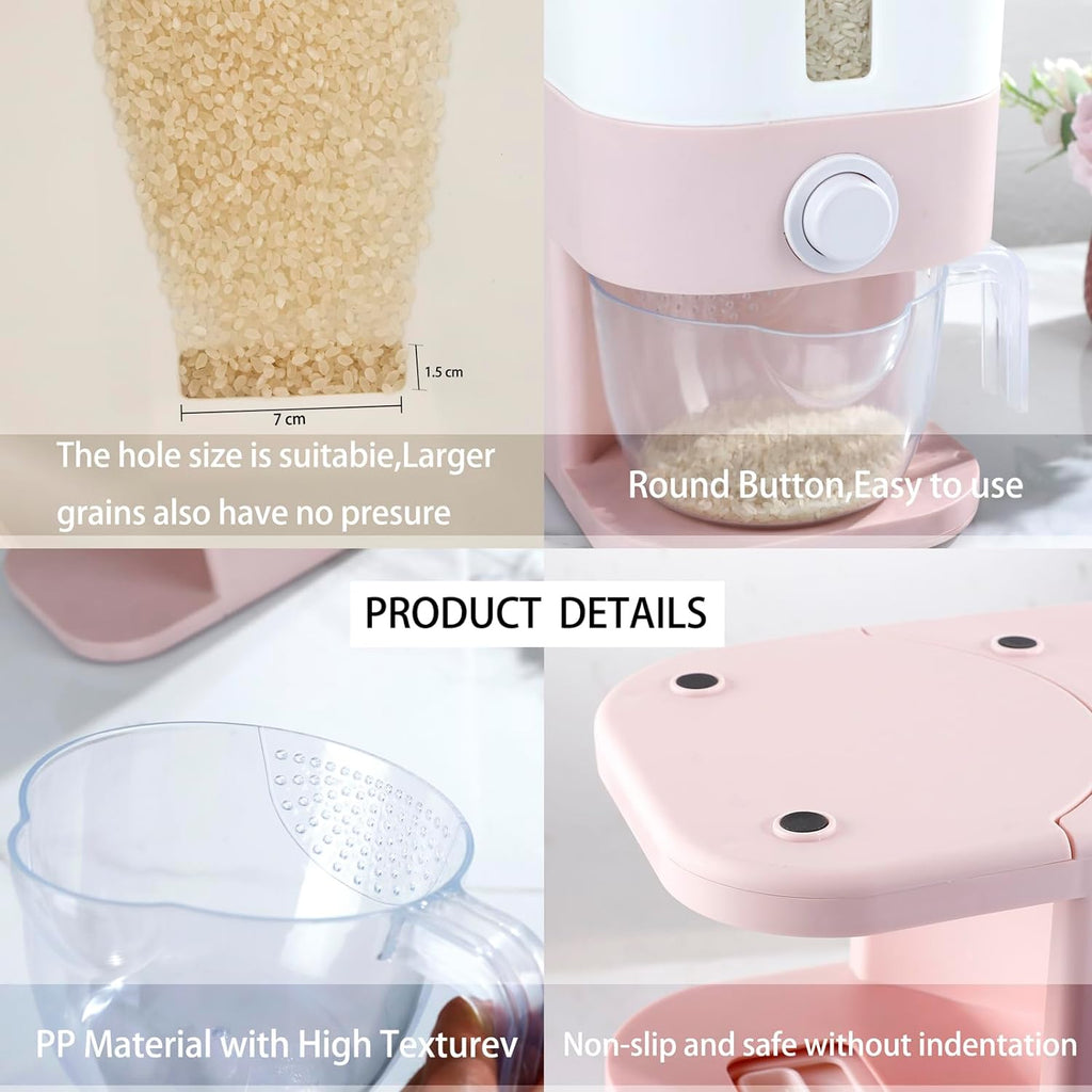 Stylish Pink Rice Dispenser - 25 Lbs Airtight Food Storage Container with Measuring Cup for Your Kitchen