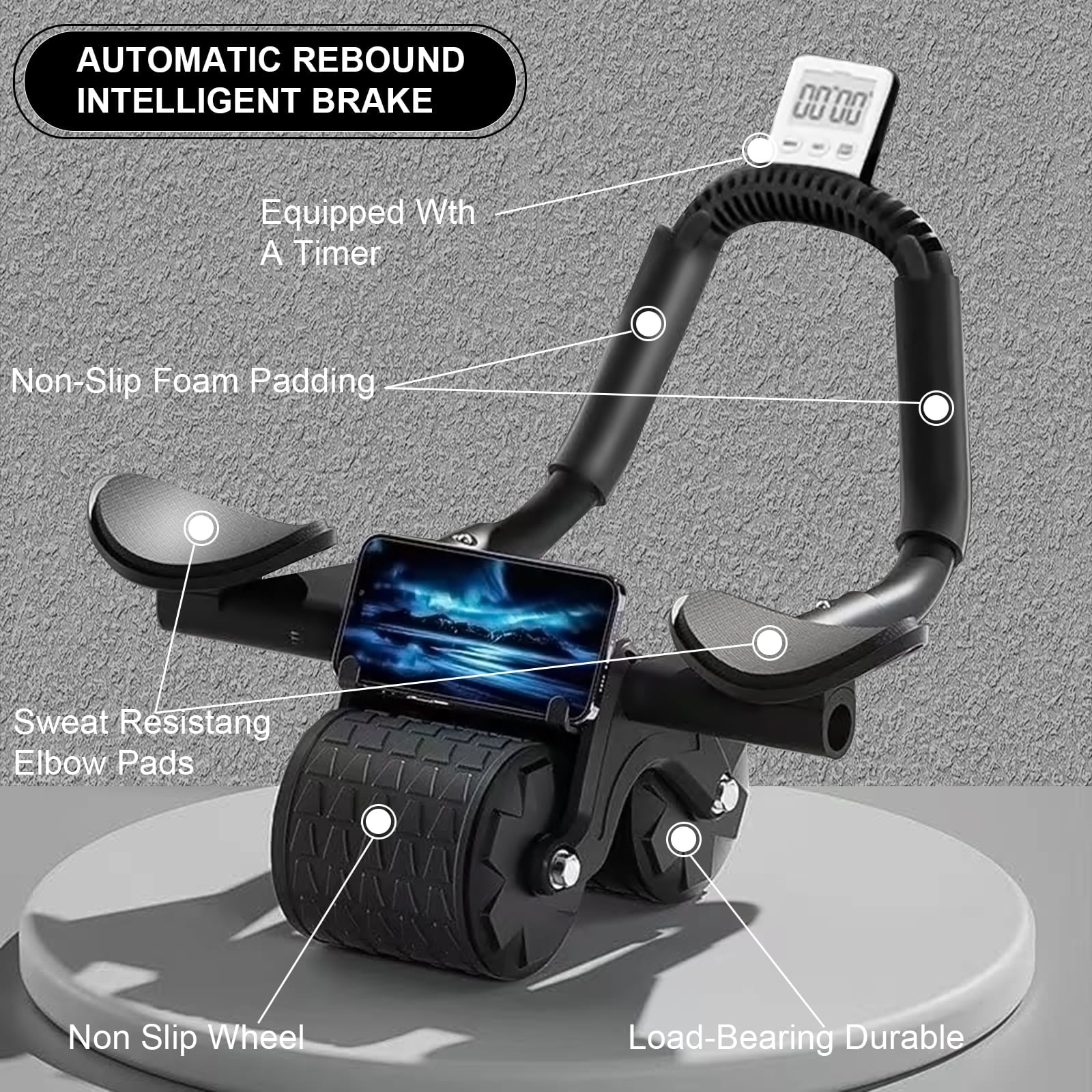 Elevate Your Core Workout with the 2025 Automatic Rebound Ab Roller Wheel - Complete with Timer and Elbow Support for Ultimate Comfort!