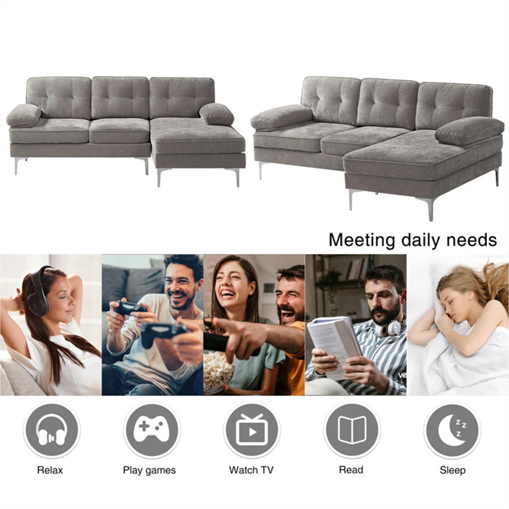 Transform Your Space with the Stylish and Versatile INGALIK Convertible Sectional Sofa - L-Shaped Modern Couch in Gray, Perfect for Living Rooms, Apartments, and Offices