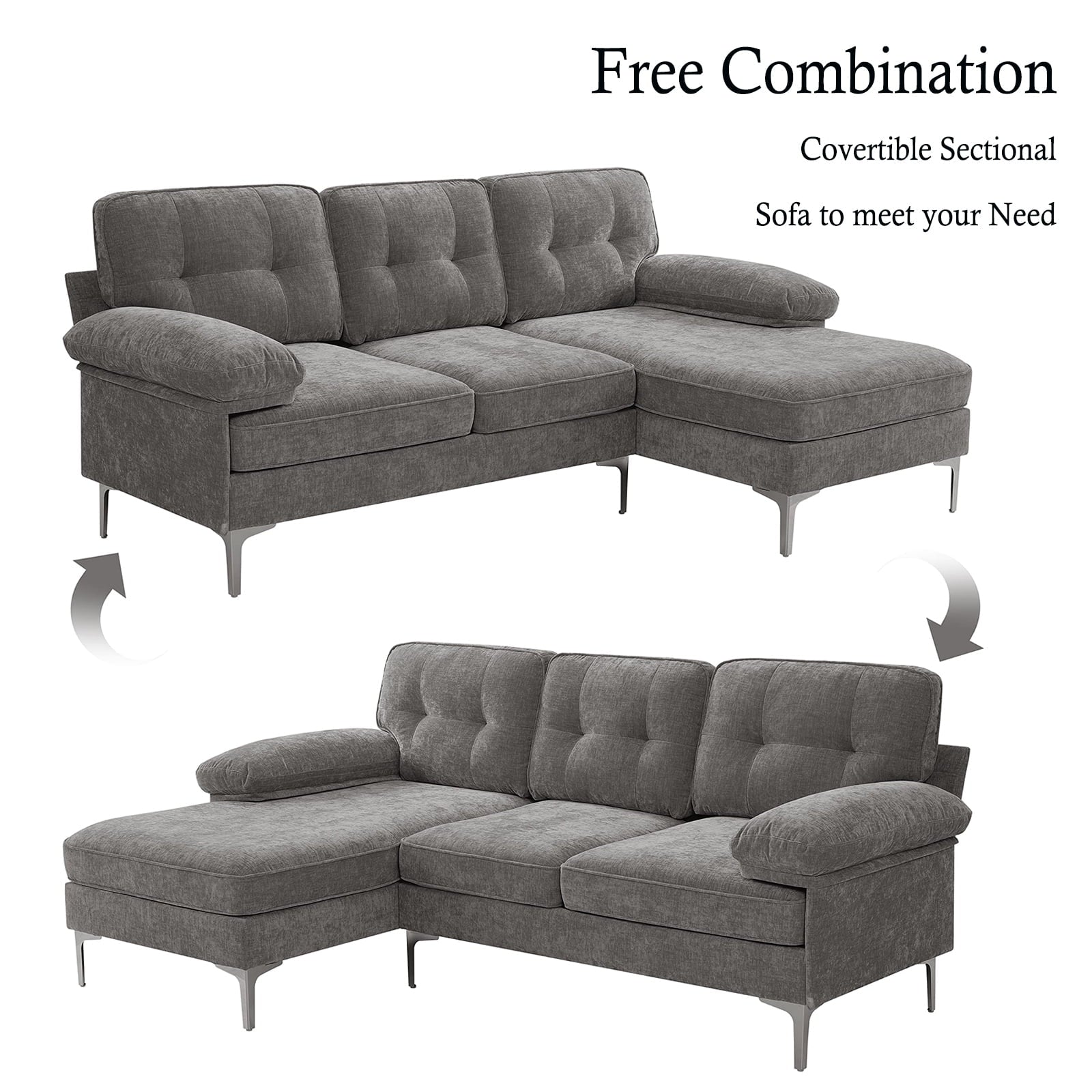 Transform Your Space with the Stylish and Versatile INGALIK Convertible Sectional Sofa - L-Shaped Modern Couch in Gray, Perfect for Living Rooms, Apartments, and Offices
